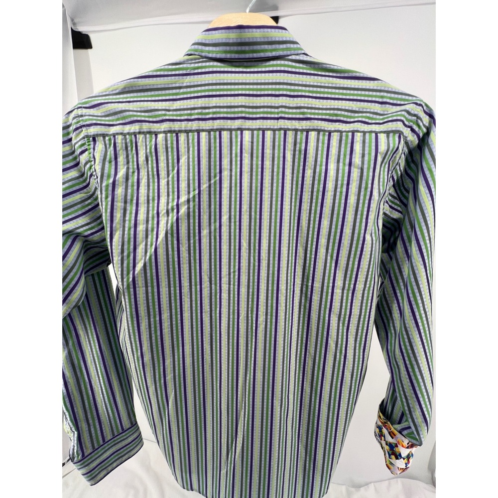 Robert Graham Men's 2XLT Green Purple Stripe Long Sleeve Button Down Shirt - Picture 8 of 13